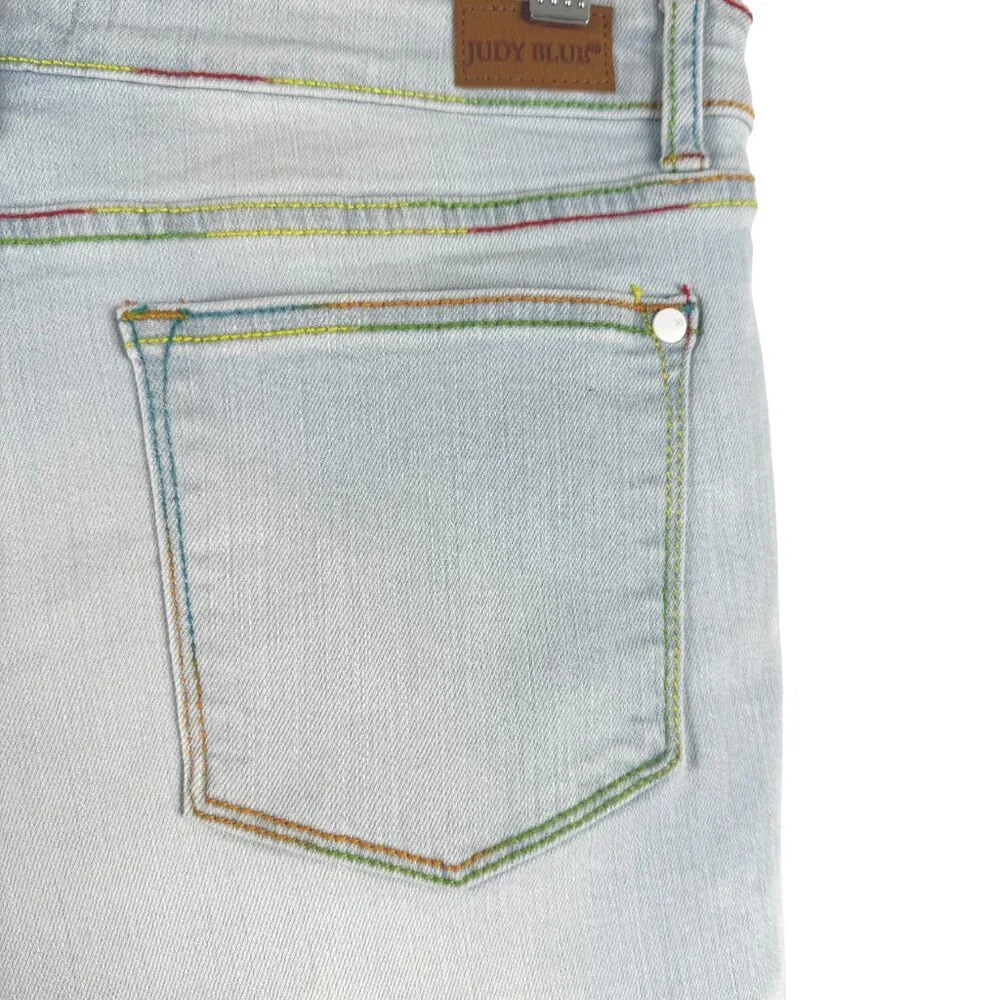 Judy Blue Rainbow Thread Shorts Womens Large Cotton Blend Stretch‎ SS-2194